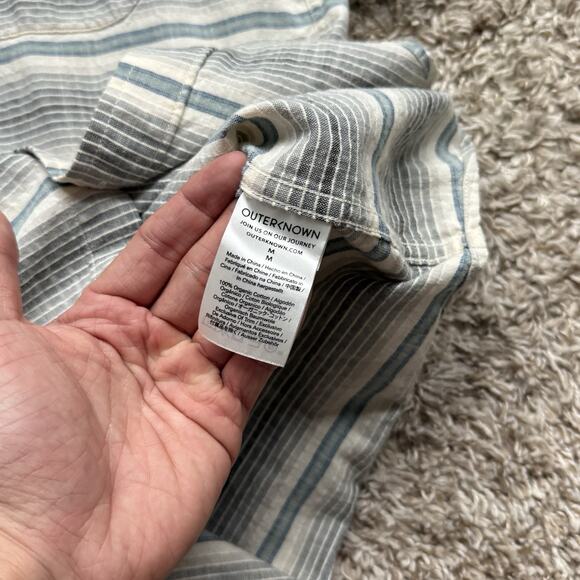Outerknown S.E.A. SS Shirt Button Up Striped Blue White Cotton Men’s Size Medium - Picture 4 of 7